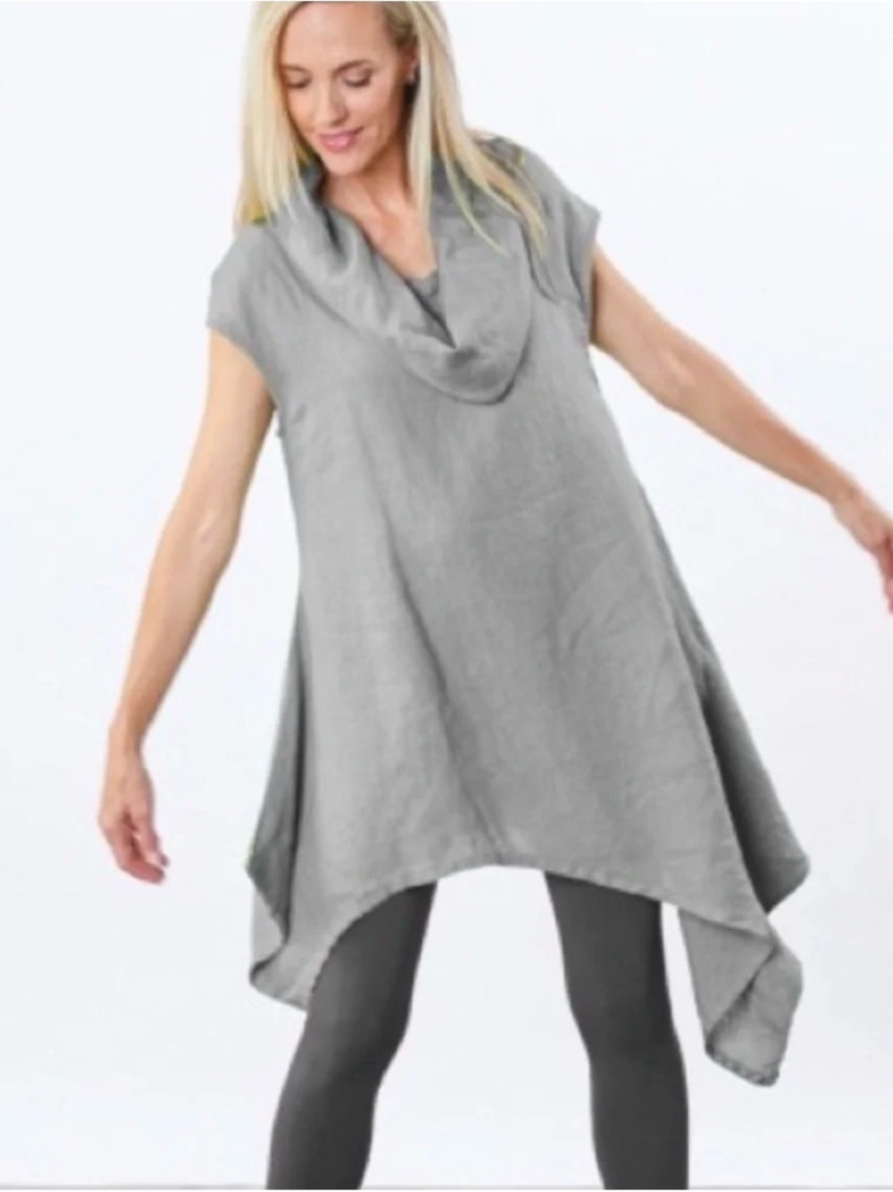 Bryn Walker 100% Linen Black Asymmetric Cowl‎ Neck Tunic Top or Mini Dress - Picture 3 of 9